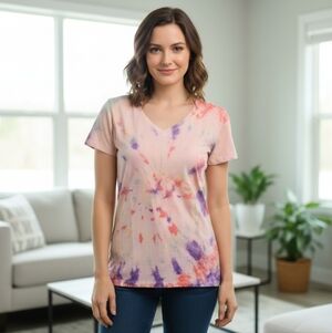 Tag Tie-Dye V-Neck Short Sleeve Top